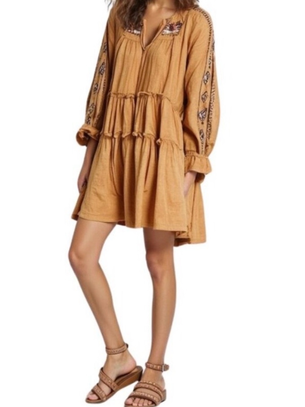 Code X Mode Embroidered Cotton Tiered Boho Mini Dress NWT Size M